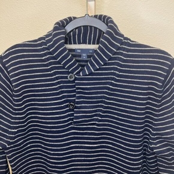 Gap Cozy Shawl Collar Sweater Navy Blue & White Size Medium - Picture 4 of 8
